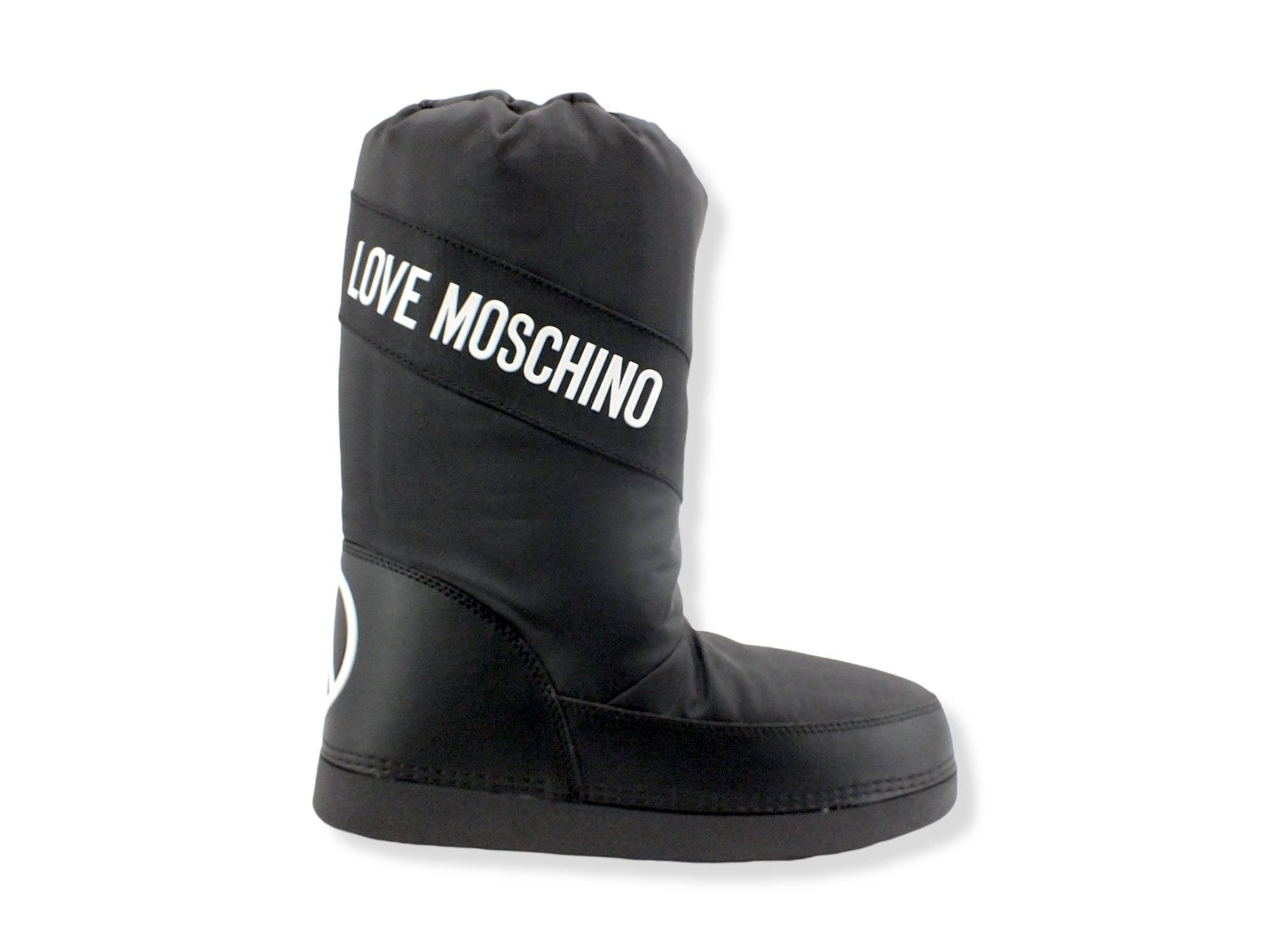 LOVE MOSCHINO Moonboot Doposci Donna Skyboot Nylon Logo Nero Bianco JA2403G1FISA000 - Sandrini Calzature e Abbigliamento