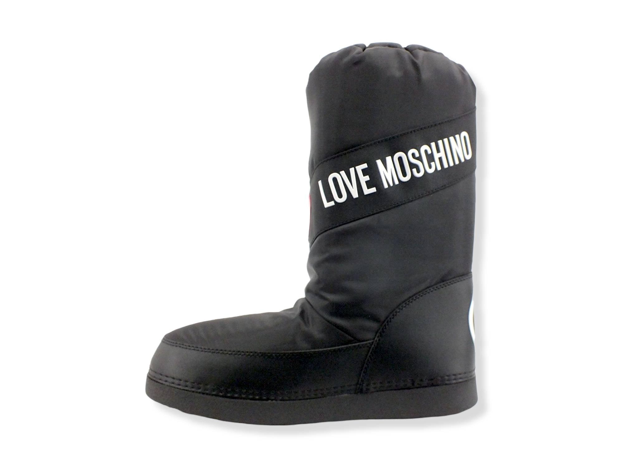 LOVE MOSCHINO Moonboot Doposci Donna Skyboot Nylon Logo Nero Bianco JA2403G1FISA000 - Sandrini Calzature e Abbigliamento