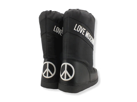 LOVE MOSCHINO Moonboot Doposci Donna Skyboot Nylon Logo Nero Bianco JA2403G1FISA000 - Sandrini Calzature e Abbigliamento
