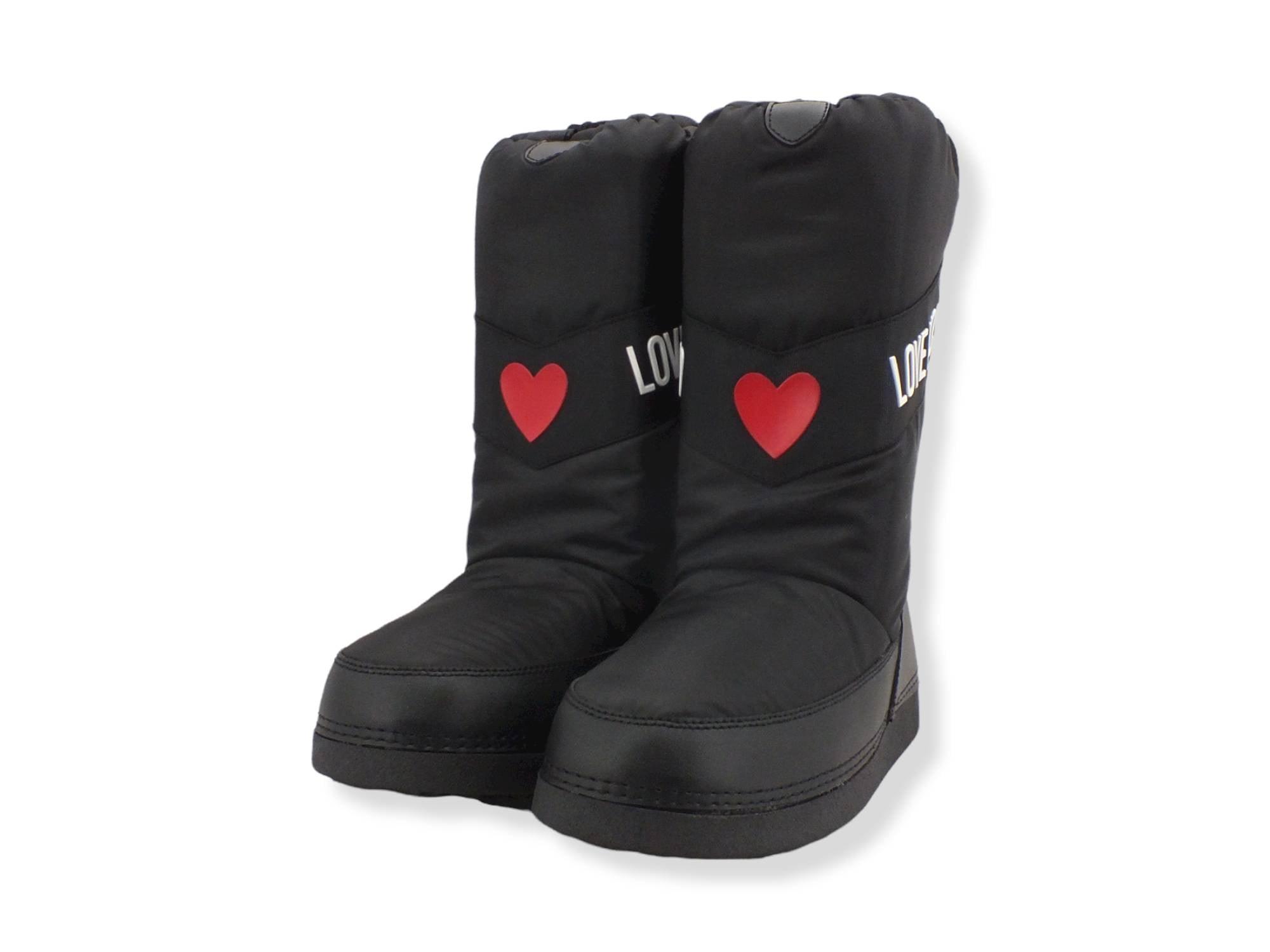 LOVE MOSCHINO Moonboot Doposci Donna Skyboot Nylon Logo Nero Bianco JA2403G1FISA000 - Sandrini Calzature e Abbigliamento