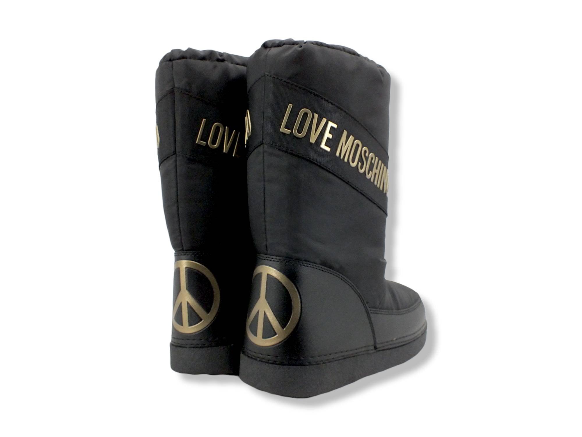 LOVE MOSCHINO Moonboot Doposci Donna Skyboot Nylon Logo Nero Platino JA2403G1FISY000 - Sandrini Calzature e Abbigliamento