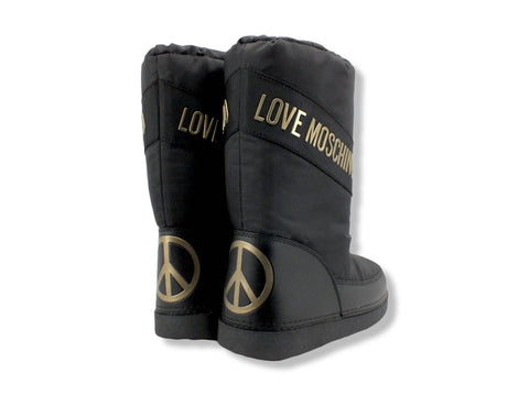 LOVE MOSCHINO Moonboot Doposci Donna Skyboot Nylon Logo Nero Platino JA2403G1FISY000 - Sandrini Calzature e Abbigliamento