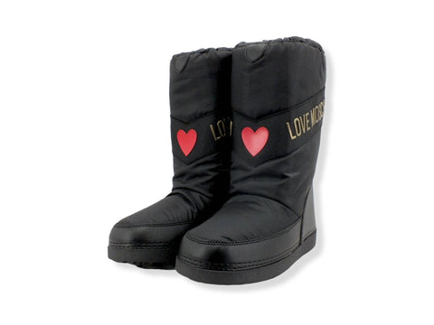 LOVE MOSCHINO Moonboot Doposci Donna Skyboot Nylon Logo Nero Platino JA2403G1FISY000 - Sandrini Calzature e Abbigliamento