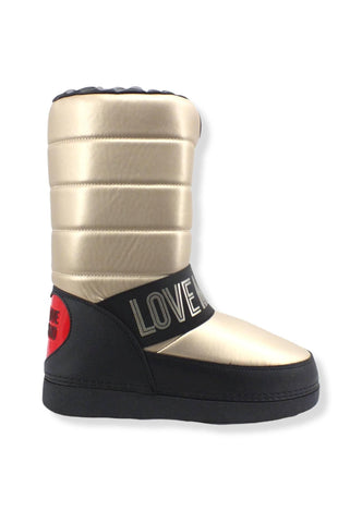 LOVE MOSCHINO Moonboot Doposci Donna Skyboot Soft Logo Oro Platino Nero JA24382G1FISV900 - Sandrini Calzature e Abbigliamento