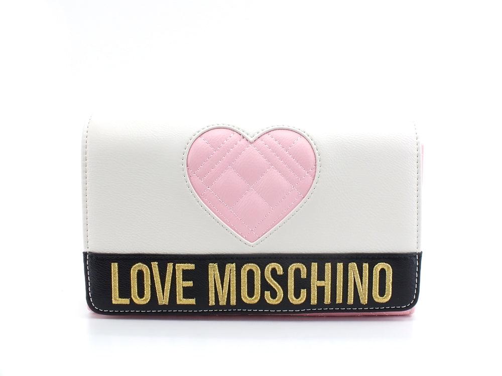 LOVE MOSCHINO Pochette Clutch Cuore Logo Avorio Nero Rosa JC4061PP1ELD111A - Sandrini Calzature e Abbigliamento