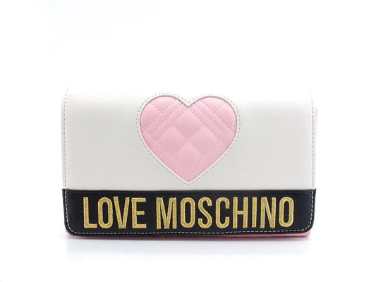 LOVE MOSCHINO Pochette Clutch Cuore Logo Avorio Nero Rosa JC4061PP1ELD111A - Sandrini Calzature e Abbigliamento