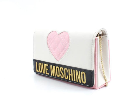 LOVE MOSCHINO Pochette Clutch Cuore Logo Avorio Nero Rosa JC4061PP1ELD111A - Sandrini Calzature e Abbigliamento