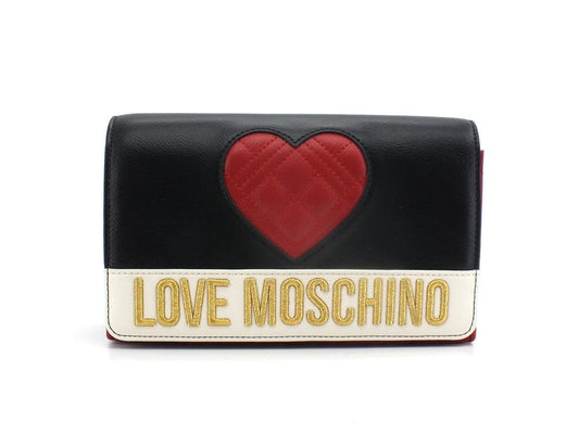 LOVE MOSCHINO Pochette Clutch Cuore Logo Nero Rosso Avorio JC4061PP1ELD100A - Sandrini Calzature e Abbigliamento