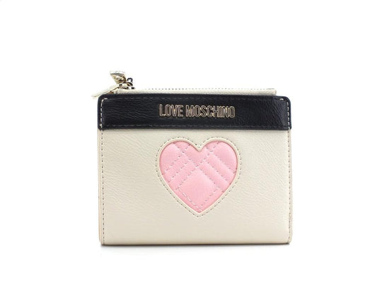 LOVE MOSCHINO Portafoglio Small Double Zip Cuore Avorio Nero Rosa JC5622PP1ELD111A - Sandrini Calzature e Abbigliamento