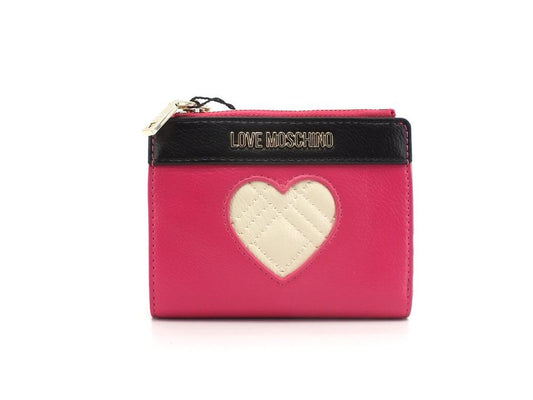 LOVE MOSCHINO Portafoglio Small Double Zip Cuore Fuxia Nero Avorio JC5622PP1ELD160A - Sandrini Calzature e Abbigliamento
