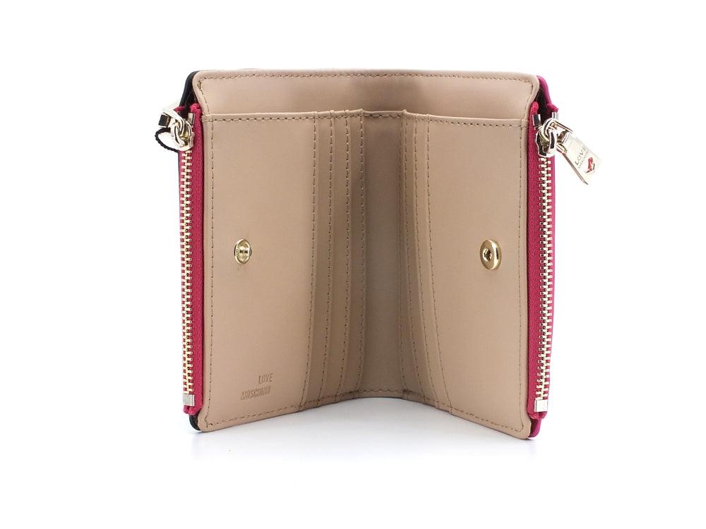 LOVE MOSCHINO Portafoglio Small Double Zip Cuore Fuxia Nero Avorio JC5622PP1ELD160A - Sandrini Calzature e Abbigliamento