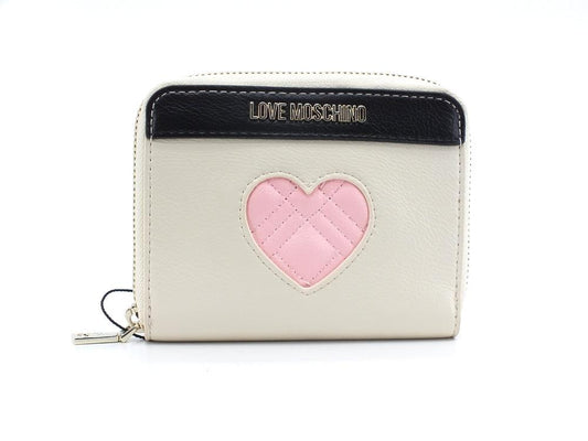 LOVE MOSCHINO Portafoglio Small Zip Around Cuore Avorio Nero Rosa JC5621PP1ELD111A - Sandrini Calzature e Abbigliamento