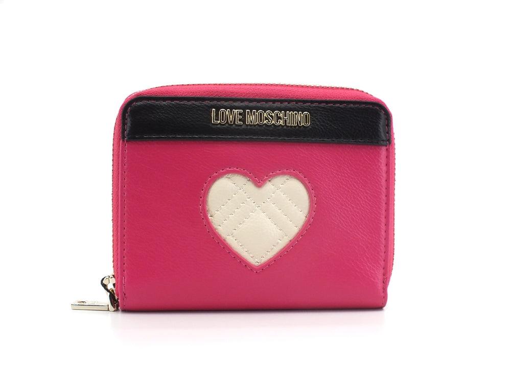 LOVE MOSCHINO Portafoglio Small Zip Around Cuore Fuxia Nero Avorio JC5621PP1ELD160A - Sandrini Calzature e Abbigliamento