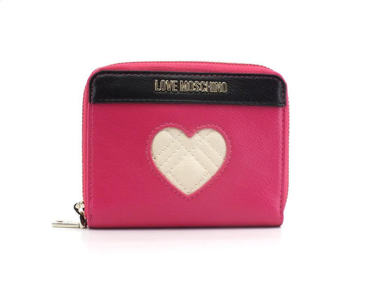 LOVE MOSCHINO Portafoglio Small Zip Around Cuore Fuxia Nero Avorio JC5621PP1ELD160A - Sandrini Calzature e Abbigliamento