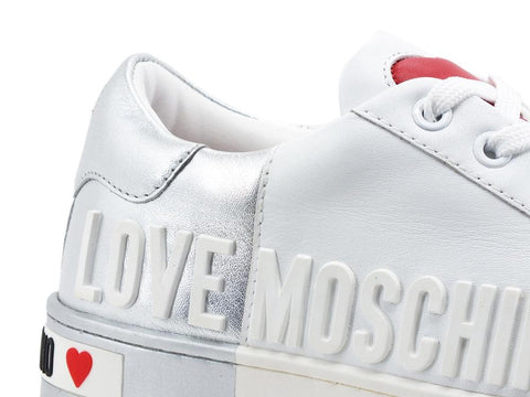 LOVE MOSCHINO Sneaker Cassetta 35 Bicolor Bianco Argento JA15123G1CIA210A - Sandrini Calzature e Abbigliamento