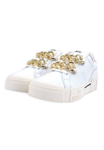 LOVE MOSCHINO Sneaker Catene Gold Donna Bianco JA15795G0FIA0100 - Sandrini Calzature e Abbigliamento