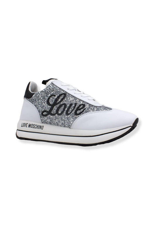 LOVE MOSCHINO Sneaker Donna Glitter Love Argento Bianco Nero JA15384G1FJJ190A - Sandrini Calzature e Abbigliamento