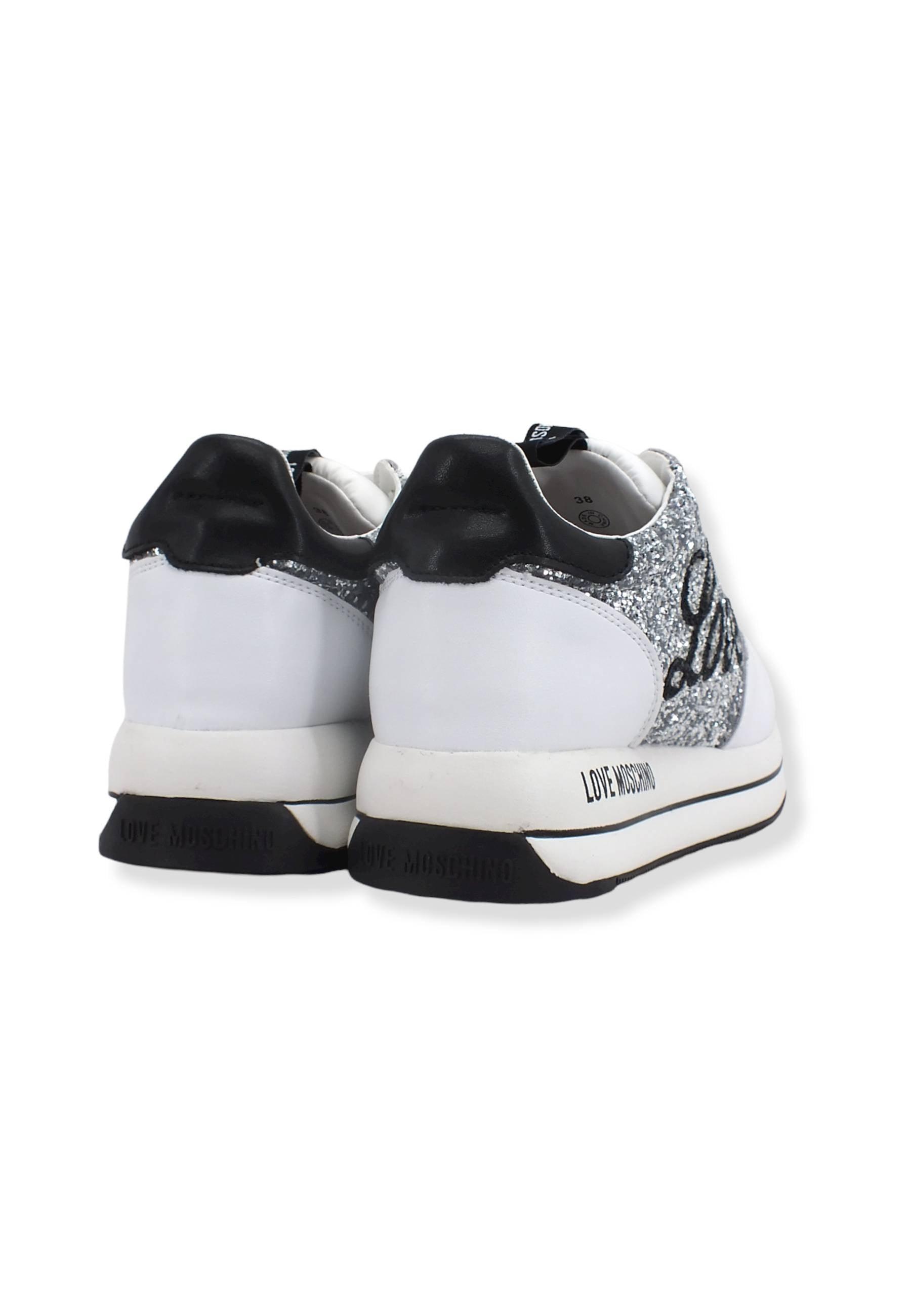 LOVE MOSCHINO Sneaker Donna Glitter Love Argento Bianco Nero JA15384G1FJJ190A - Sandrini Calzature e Abbigliamento