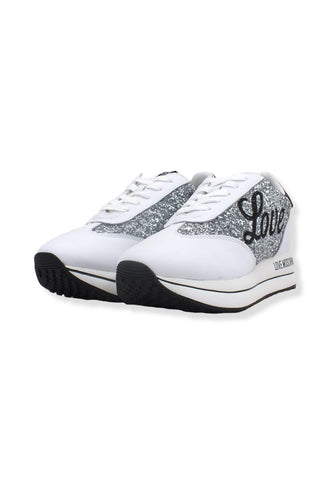 LOVE MOSCHINO Sneaker Donna Glitter Love Argento Bianco Nero JA15384G1FJJ190A - Sandrini Calzature e Abbigliamento