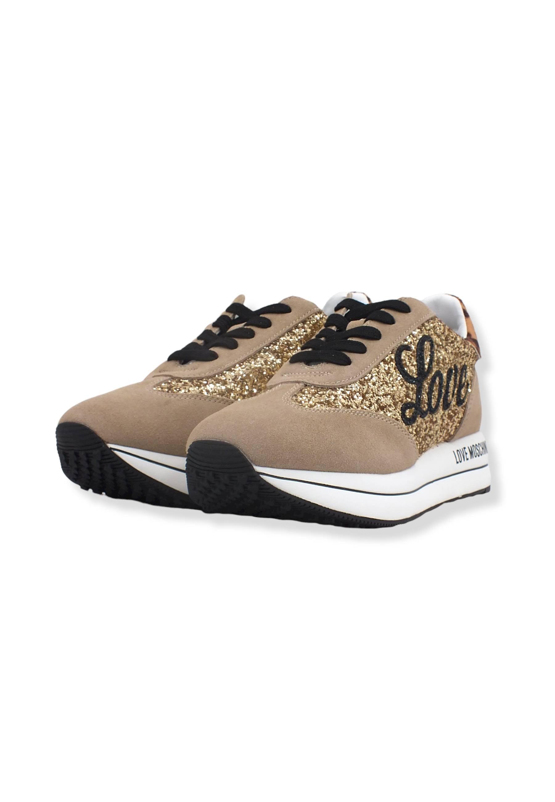 LOVE MOSCHINO Sneaker Donna Glitter Love Oro Platino Beige JA15384G1FJJ390A - Sandrini Calzature e Abbigliamento