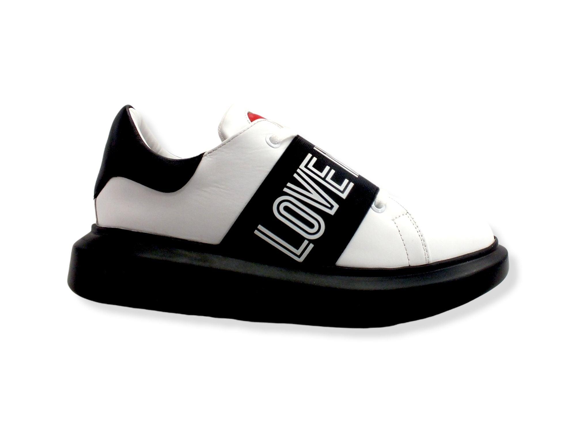 LOVE MOSCHINO Sneaker Donna Platform Fascia Bianco Nero JA15104G1FIA110A - Sandrini Calzature e Abbigliamento