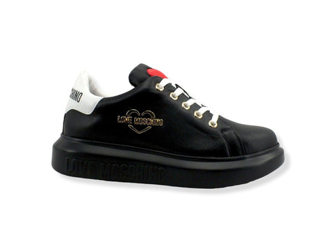 LOVE MOSCHINO Sneaker Donna Platform Logo Gold Cuore Nero Bianco JA15204G1FIA100A - Sandrini Calzature e Abbigliamento