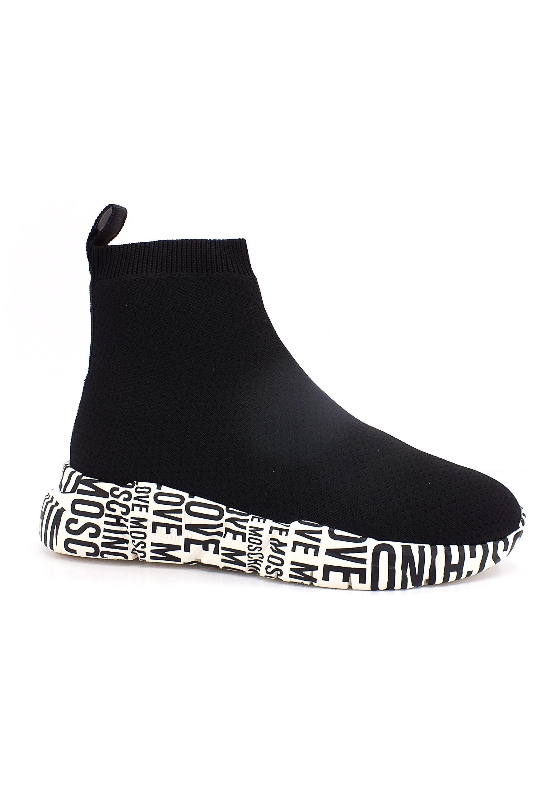 LOVE MOSCHINO Sneaker Elastic Sock Donna Nero Bianco JA15453G0FIZ5000 - Sandrini Calzature e Abbigliamento