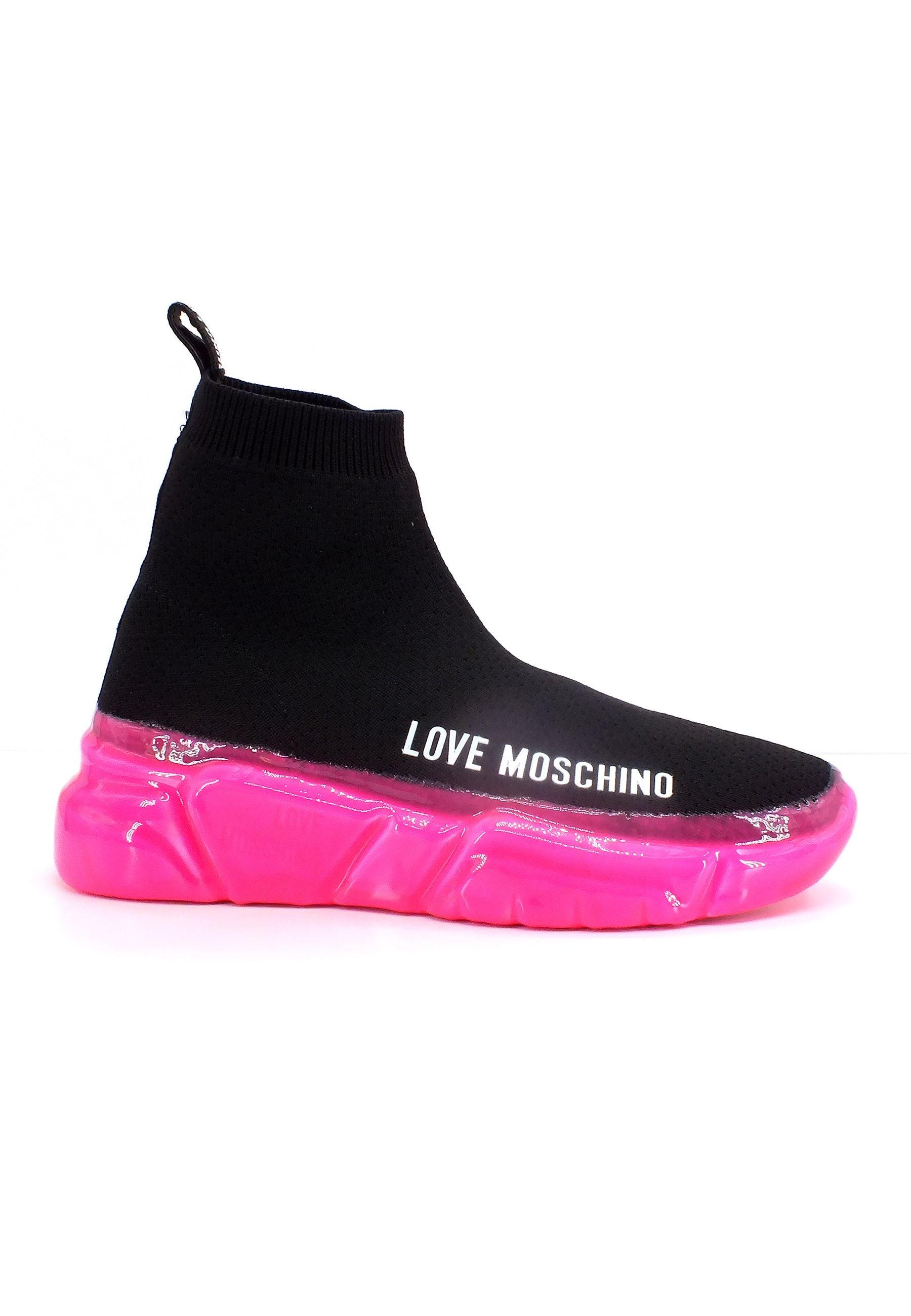 LOVE MOSCHINO Sneaker Elastic Sock Donna Nero Fuxia Fluo JA15463G1GIZC00A - Sandrini Calzature e Abbigliamento