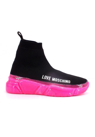 LOVE MOSCHINO Sneaker Elastic Sock Donna Nero Fuxia Fluo JA15463G1GIZC00A - Sandrini Calzature e Abbigliamento