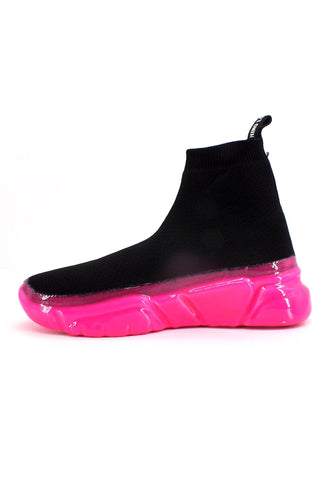 LOVE MOSCHINO Sneaker Elastic Sock Donna Nero Fuxia Fluo JA15463G1GIZC00A - Sandrini Calzature e Abbigliamento