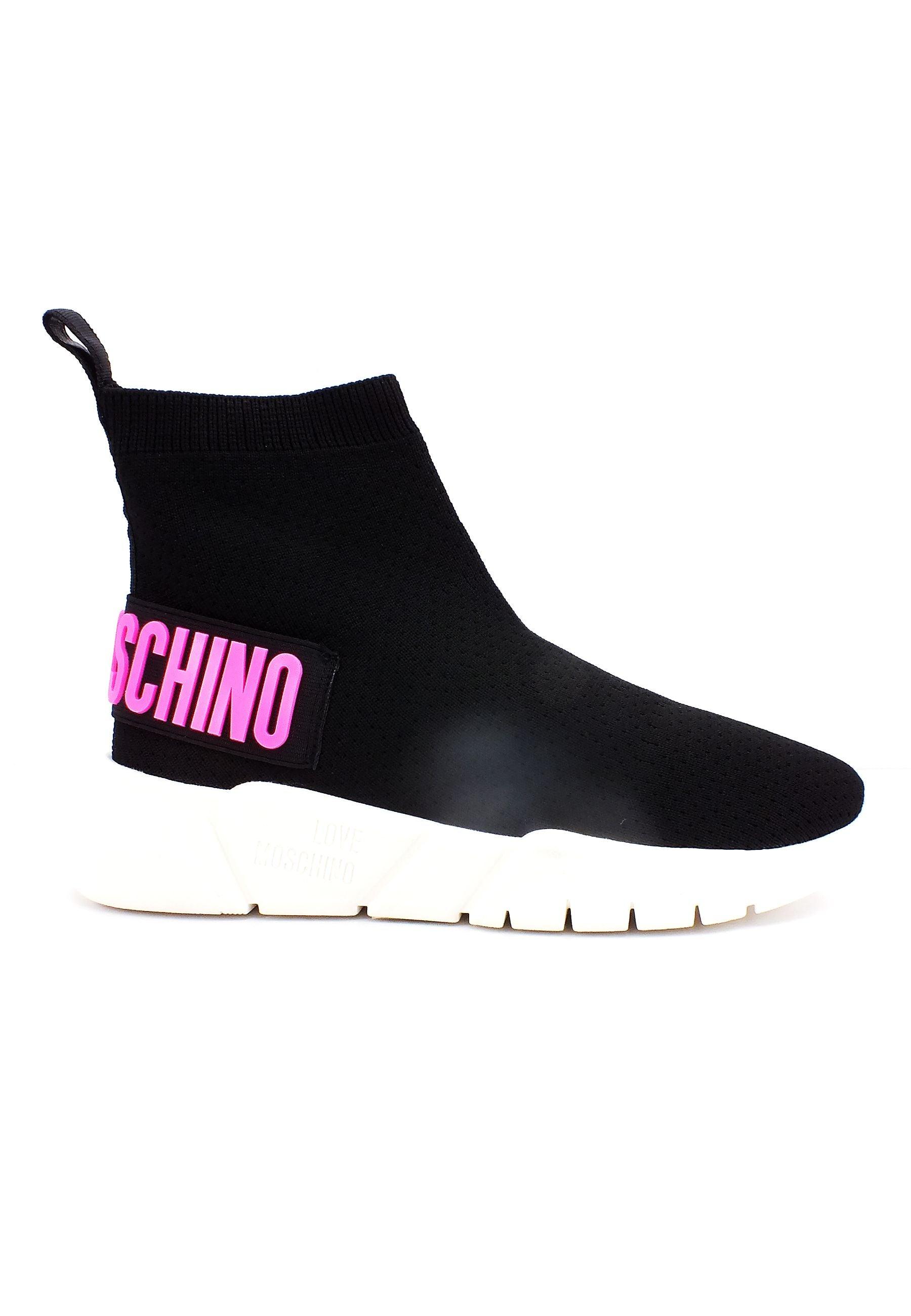 LOVE MOSCHINO Sneaker Elastic Sock Donna Nero Fuxia Fluo JA15493G1GIZF00A - Sandrini Calzature e Abbigliamento
