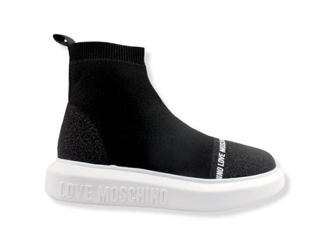 LOVE MOSCHINO Sneaker Running Sock Glitter Donna Nero JA15074G1FIZD00A - Sandrini Calzature e Abbigliamento