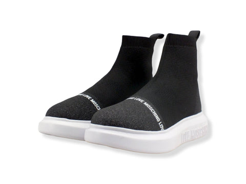 LOVE MOSCHINO Sneaker Running Sock Glitter Donna Nero JA15074G1FIZD00A - Sandrini Calzature e Abbigliamento