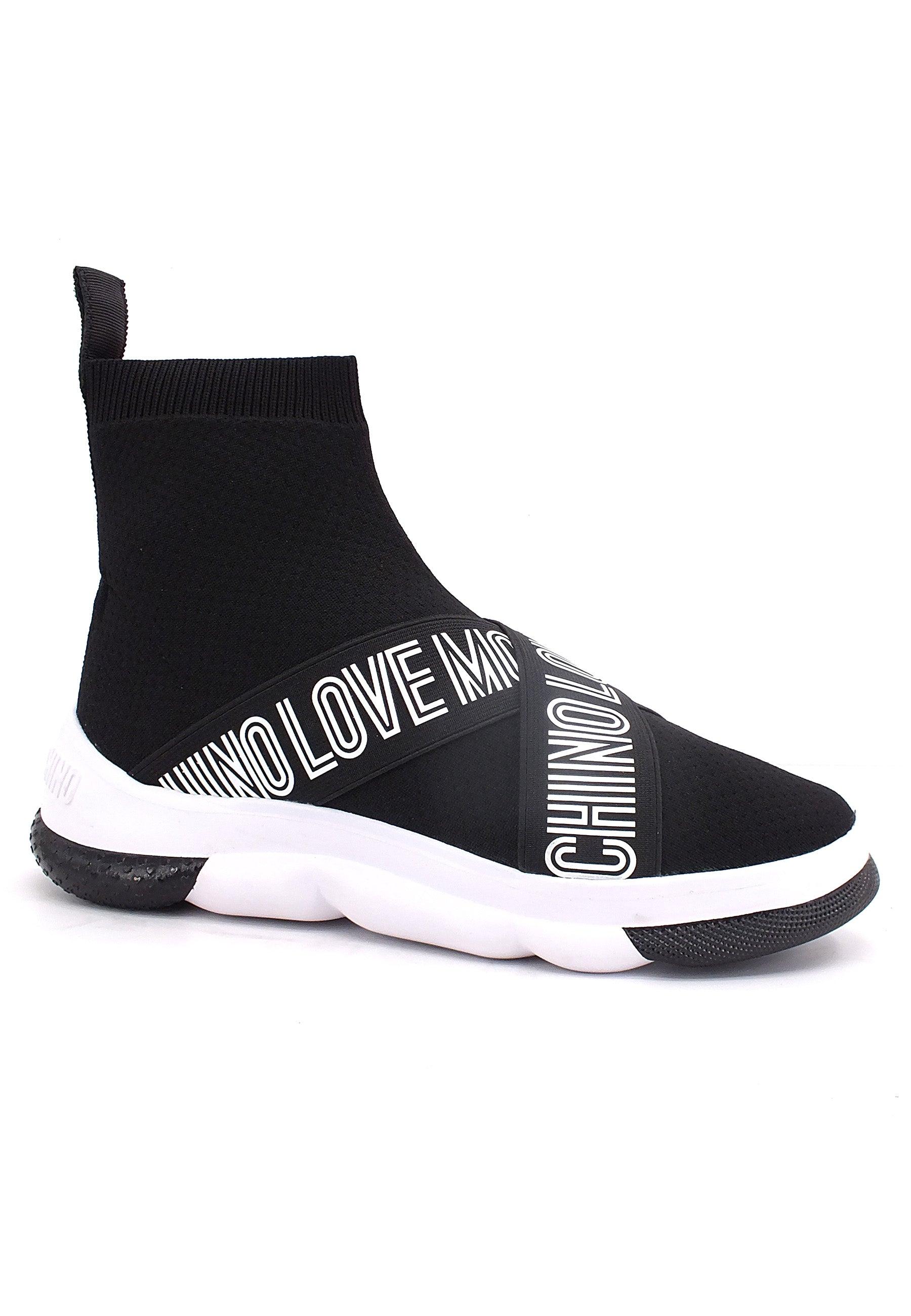 LOVE MOSCHINO Sneaker Sock Elastic Donna Nero Bianco JA15224G0FIZG00B - Sandrini Calzature e Abbigliamento