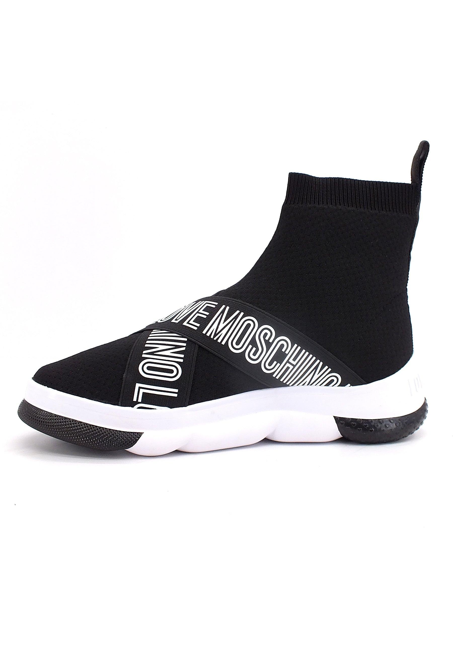 LOVE MOSCHINO Sneaker Sock Elastic Donna Nero Bianco JA15224G0FIZG00B - Sandrini Calzature e Abbigliamento