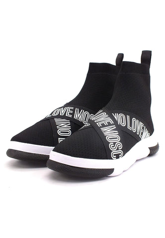 LOVE MOSCHINO Sneaker Sock Elastic Donna Nero Bianco JA15224G0FIZG00B - Sandrini Calzature e Abbigliamento