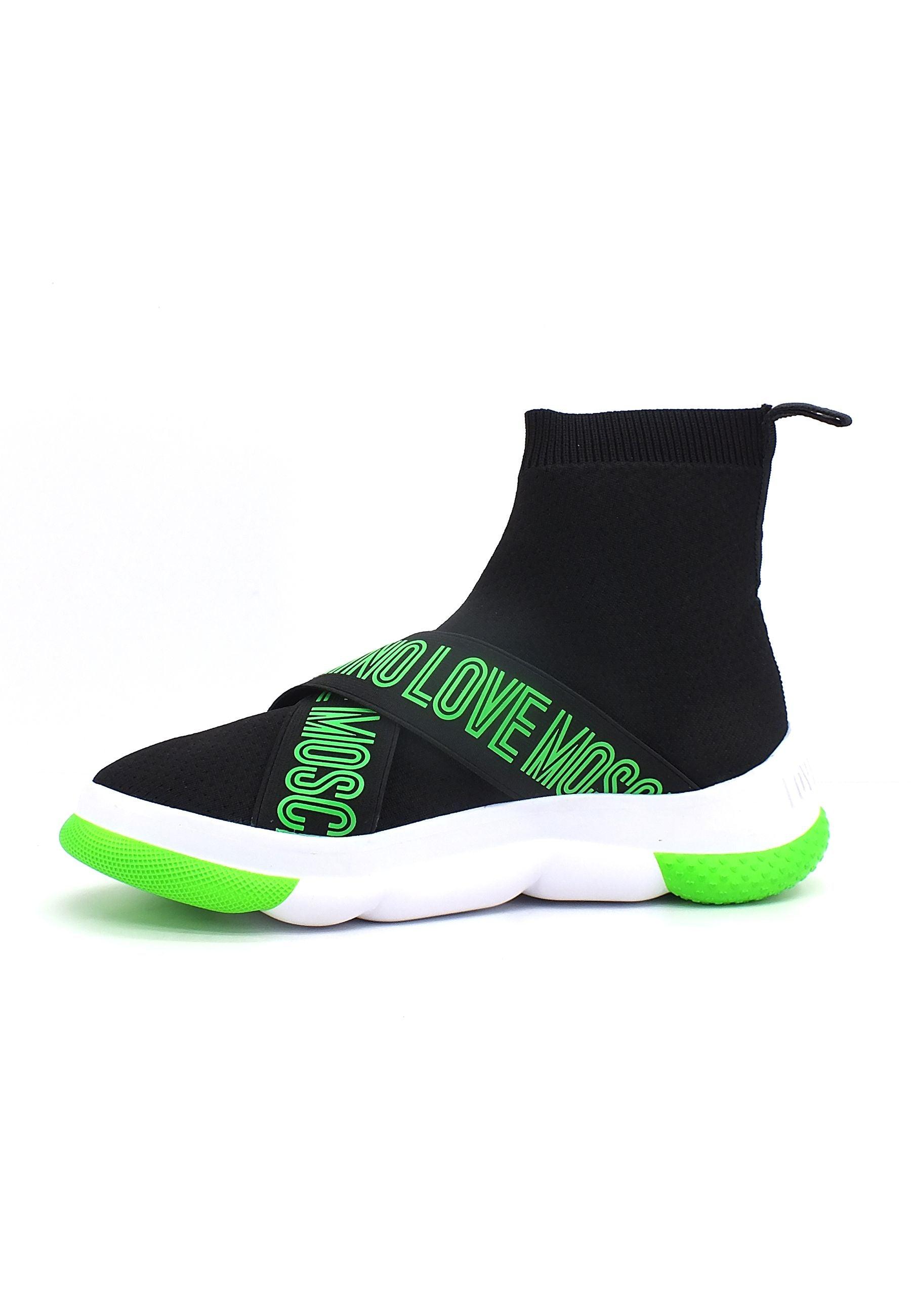 LOVE MOSCHINO Sneaker Sock Elastic Donna Nero Verde JA15224G0FIZH00B - Sandrini Calzature e Abbigliamento