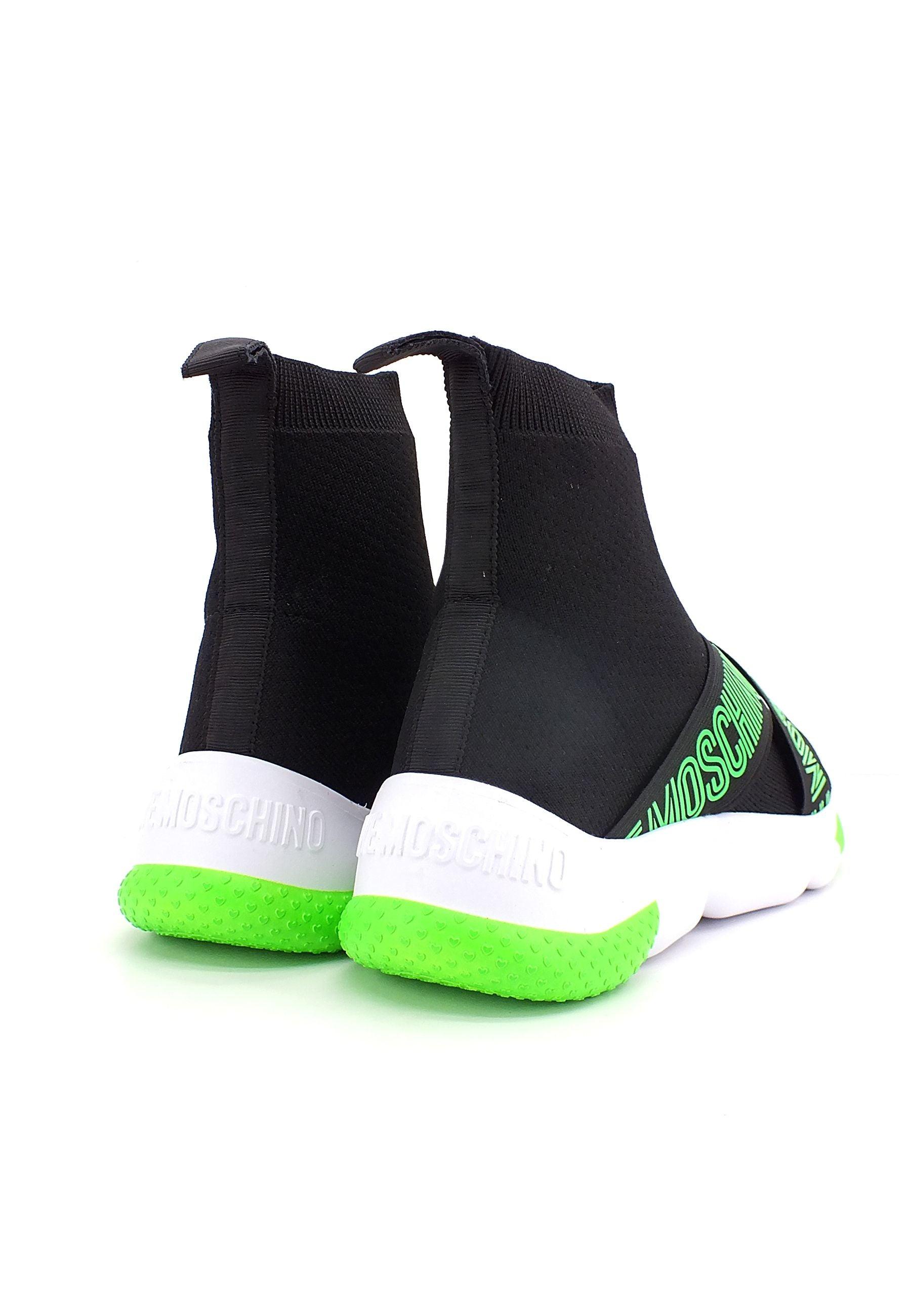 LOVE MOSCHINO Sneaker Sock Elastic Donna Nero Verde JA15224G0FIZH00B - Sandrini Calzature e Abbigliamento