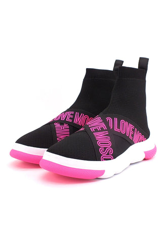 LOVE MOSCHINO Sneaker Sock Elastic Nero Fuxia JA15224G0FIZH00A - Sandrini Calzature e Abbigliamento