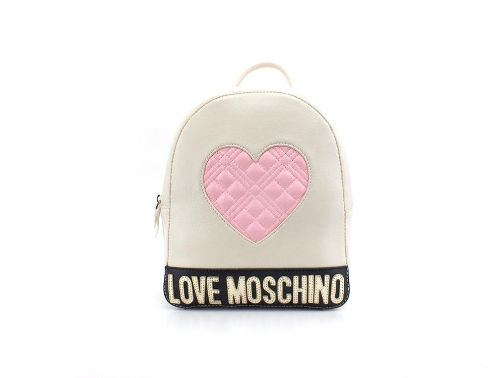LOVE MOSCHINO Zaino Backpack Big Pu Cuore Avorio Nero Rosa JC4028PP1ELD111A - Sandrini Calzature e Abbigliamento