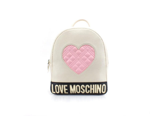 LOVE MOSCHINO Zaino Backpack Big Pu Cuore Avorio Nero Rosa JC4028PP1ELD111A - Sandrini Calzature e Abbigliamento