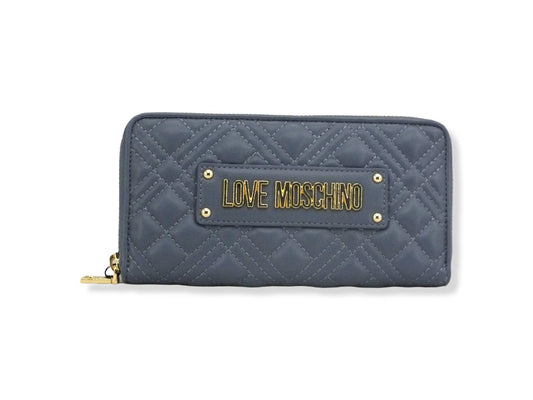 LOVE MOSCHINO Zip Around Quilted Logo Gold Portafoglio Donna Blu Denim JC5600PP1FLA0707 - Sandrini Calzature e Abbigliamento