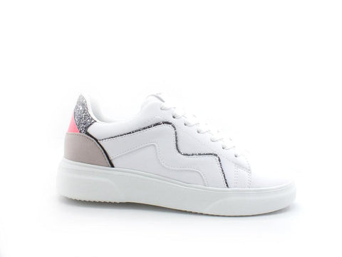 MANILA GRACE Sneaker Pelle Glitter Bicolor Bianco Nero Fuxia S606 - Sandrini Calzature e Abbigliamento