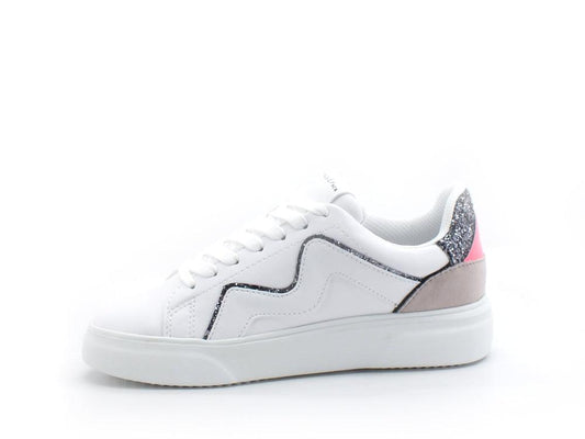 MANILA GRACE Sneaker Pelle Glitter Bicolor Bianco Nero Fuxia S606 - Sandrini Calzature e Abbigliamento