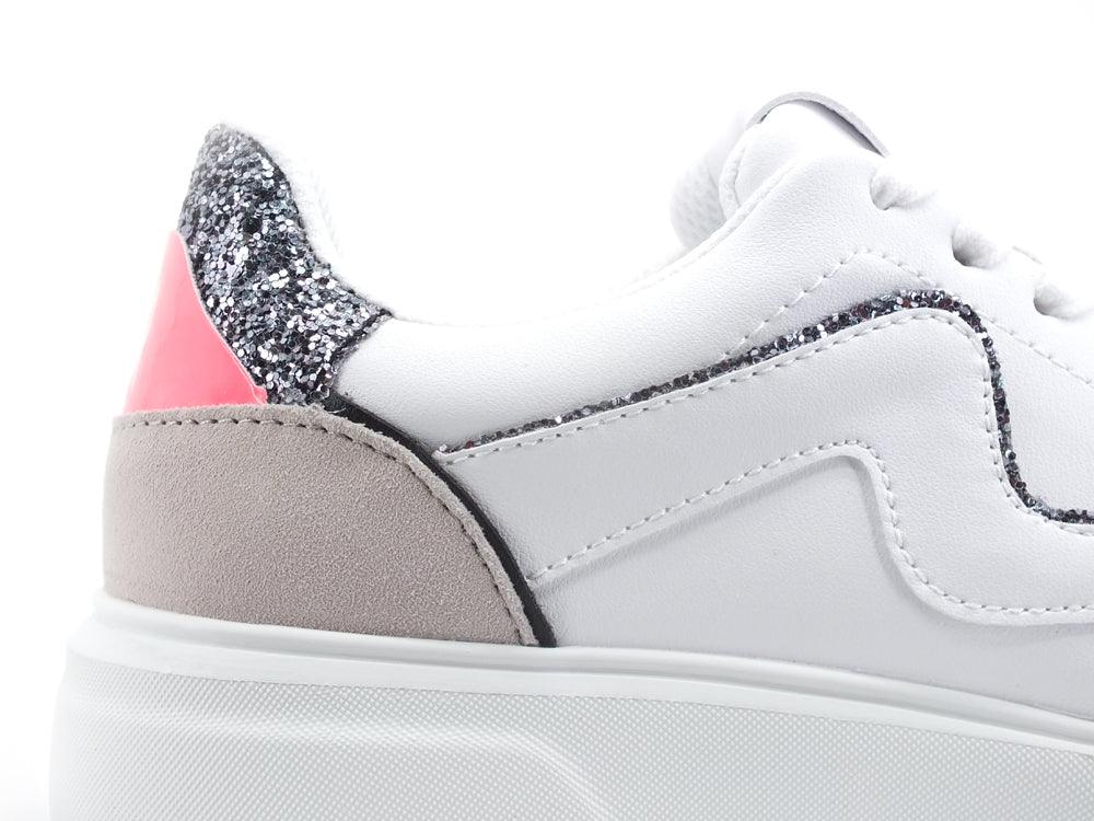 MANILA GRACE Sneaker Pelle Glitter Bicolor Bianco Nero Fuxia S606 - Sandrini Calzature e Abbigliamento