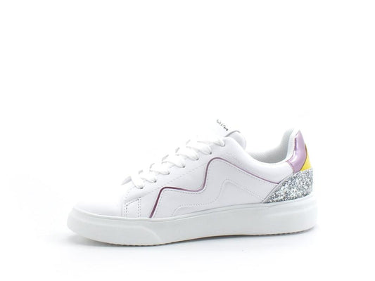 MANILA GRACE Sneaker Pelle Retro Bicolor Bianco Argento Lilla S605 - Sandrini Calzature e Abbigliamento