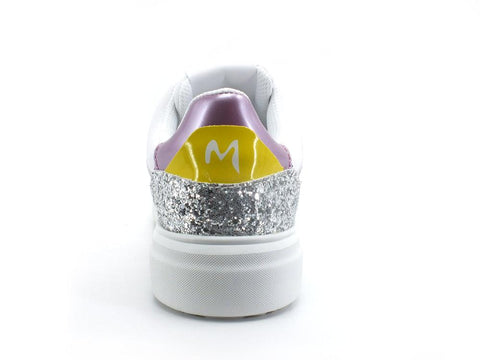 MANILA GRACE Sneaker Pelle Retro Bicolor Bianco Argento Lilla S605 - Sandrini Calzature e Abbigliamento