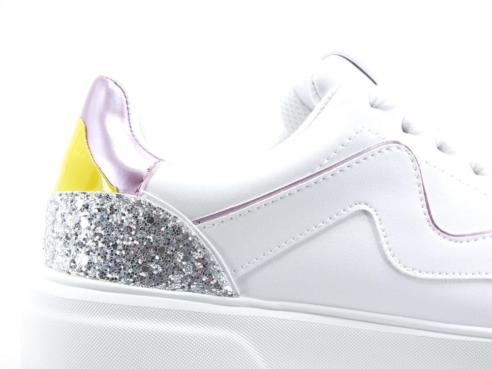 MANILA GRACE Sneaker Pelle Retro Bicolor Bianco Argento Lilla S605 - Sandrini Calzature e Abbigliamento