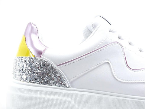 MANILA GRACE Sneaker Pelle Retro Bicolor Bianco Argento Lilla S605 - Sandrini Calzature e Abbigliamento