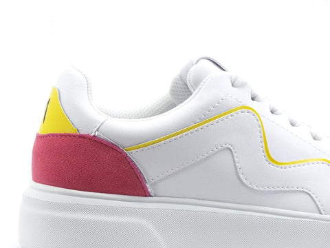 MANILA GRACE Sneaker Pelle Retro Bicolor Bianco Rosa Giallo S603 - Sandrini Calzature e Abbigliamento
